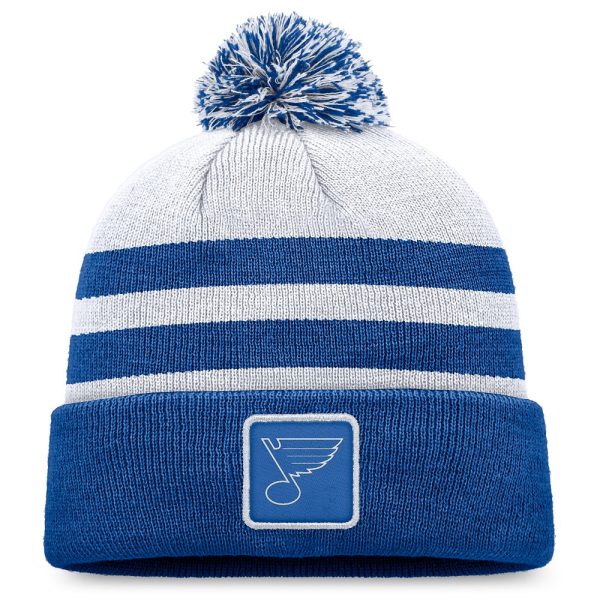 ST. LOUIS BLUES FANATICS STRIPED POM KNIT BEANIE - GREY ROYAL Online Hot Sale