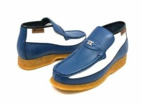 British Walkers Checkers Men s Blue and White Leather Slip Ons Supply