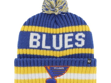 ST. LOUIS BLUES 47  BERING RETRO STRIPED POM KNIT BEANIE - ROYAL Discount