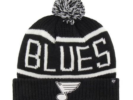 ST. LOUIS BLUES 47  NOTE TONAL CALGARY POM KNIT BEANIE - BLACK WHITE For Cheap